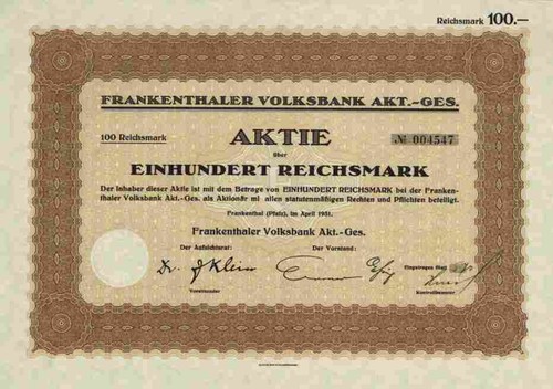 Frankenthaler volksbank 1931 - frankenthaler,