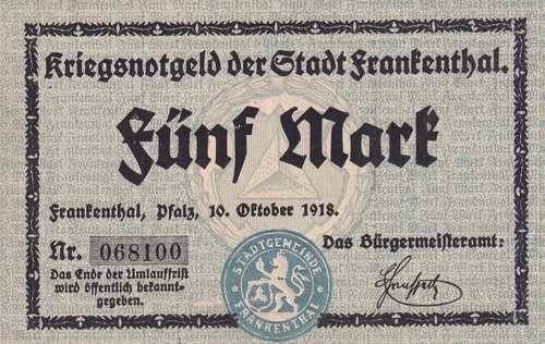 Frankenthal stadt 5 mark - -,