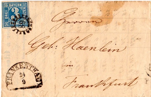 Bayern 1855 auf brief - bayern, kr.